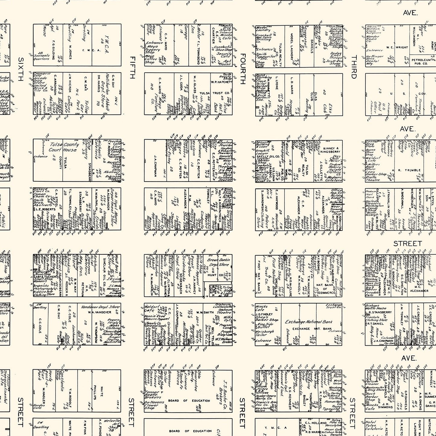 Vintage Map of Tulsa, Oklahoma Business Section, 1928