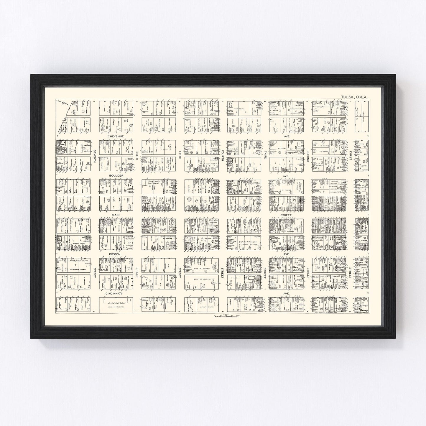 vintage map of Tulsa Oklahoma business section, 1928