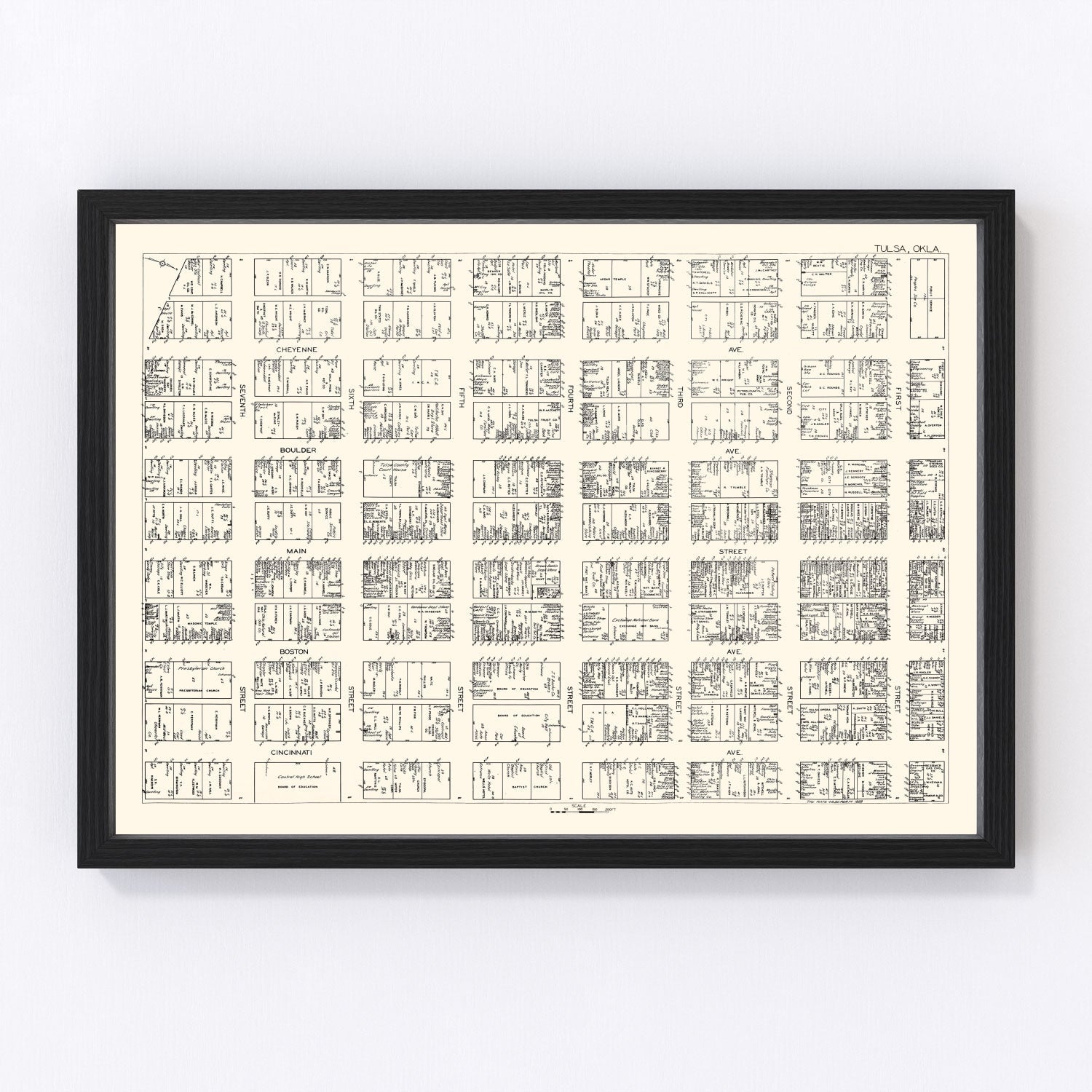 vintage map of Tulsa Oklahoma business section, 1928