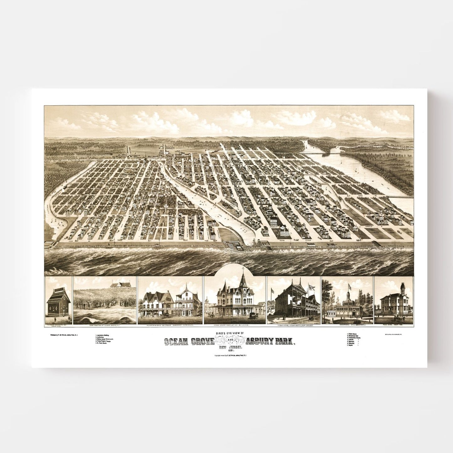 Vintage Map of Ocean Grove, New Jersey, 1881