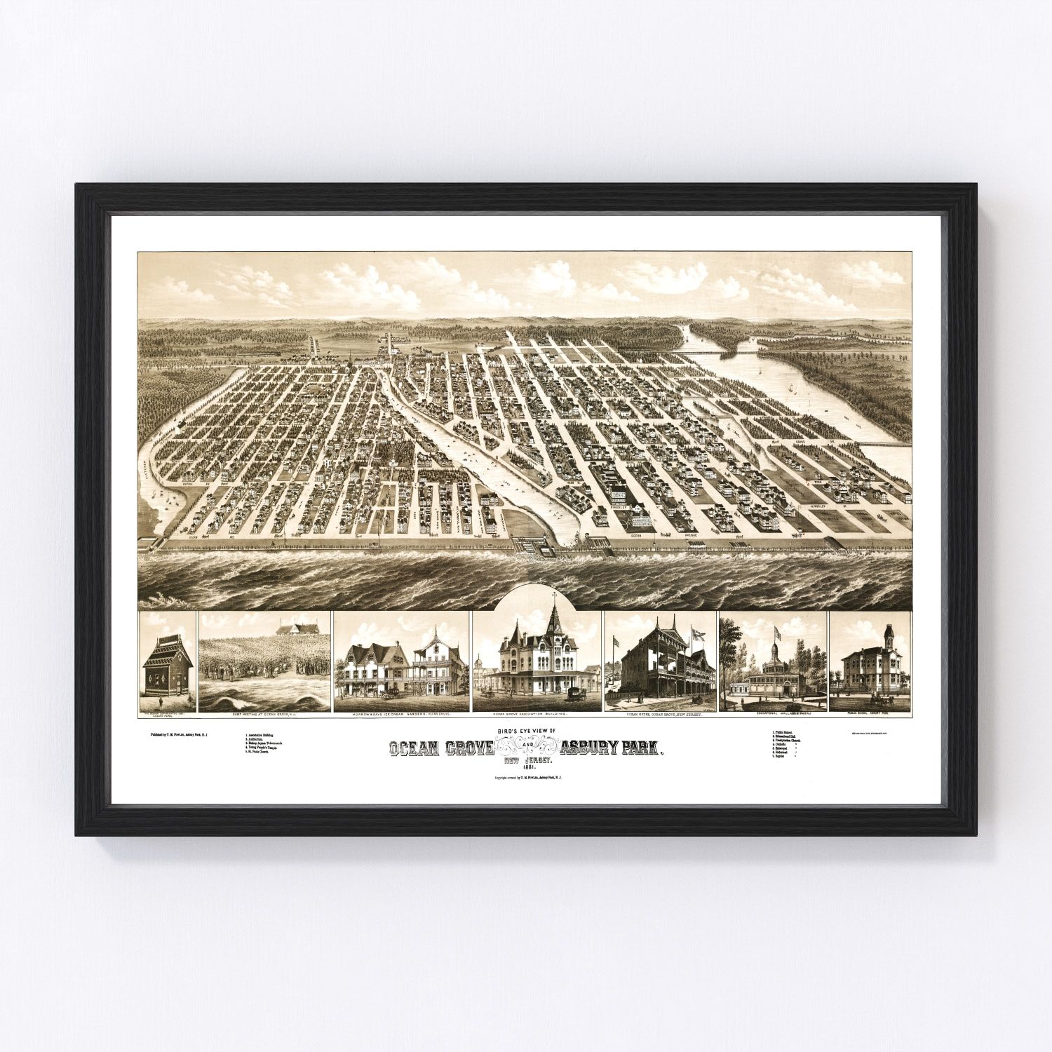 vintage map of Ocean Grove, New Jersey, 1881