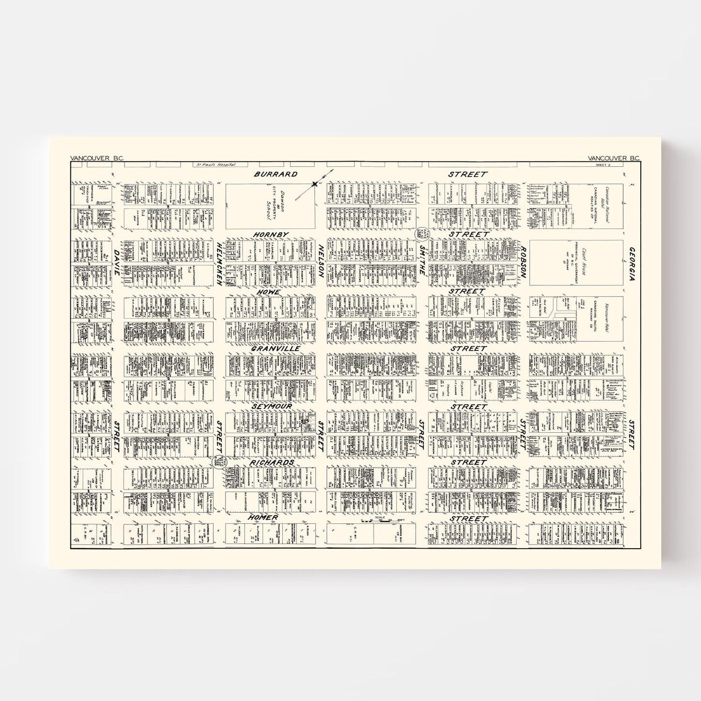 Vintage Map of Vancouver, Canada, 1929