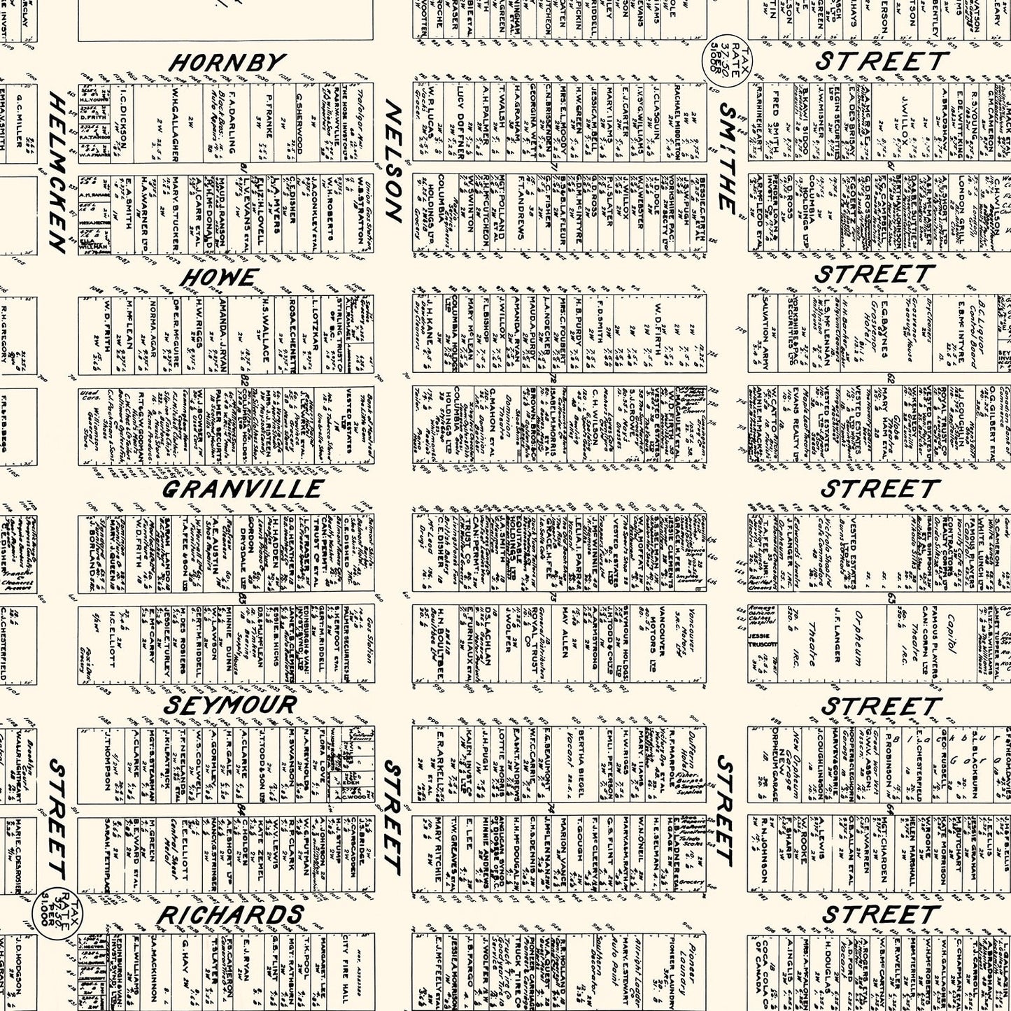 Vintage Map of Vancouver, Canada, 1929