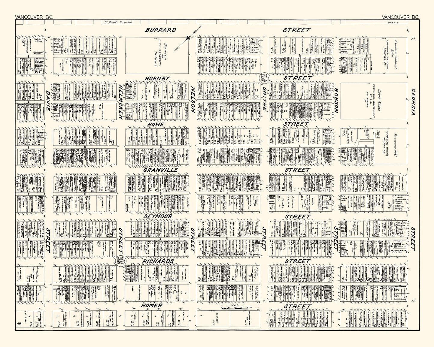 Vintage Map of Vancouver, Canada, 1929
