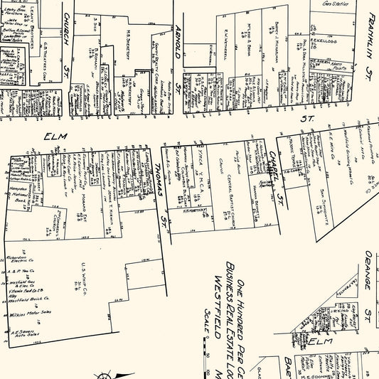 Vintage Map of Westfield, Massachusetts Business Section, 1929