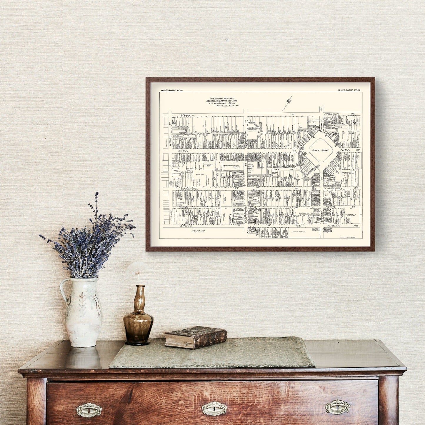 Vintage Map of Wilkes-Barre, Pennsylvania Business Section, 1929