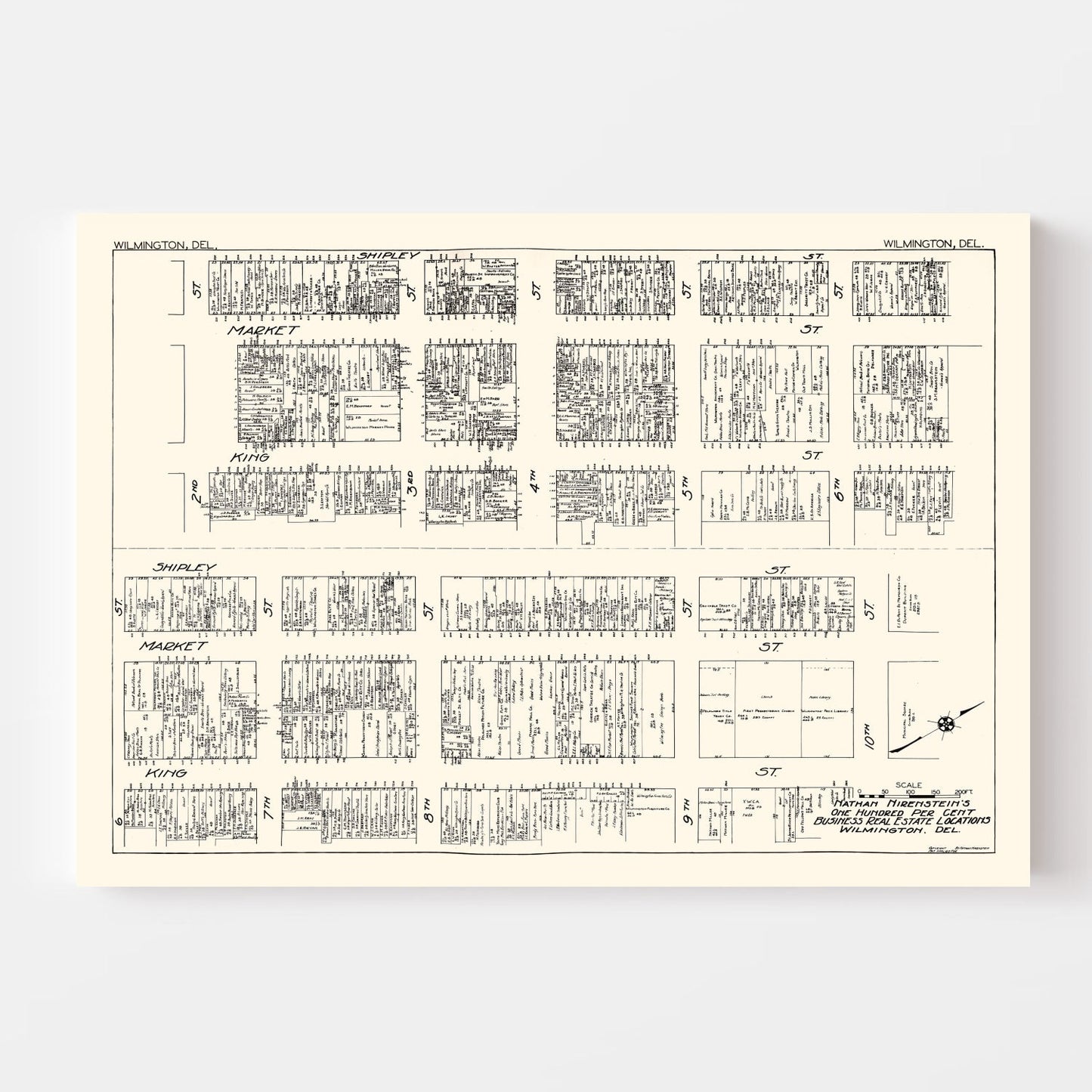 Vintage Map of Wilmington, Delaware Business Section, 1929