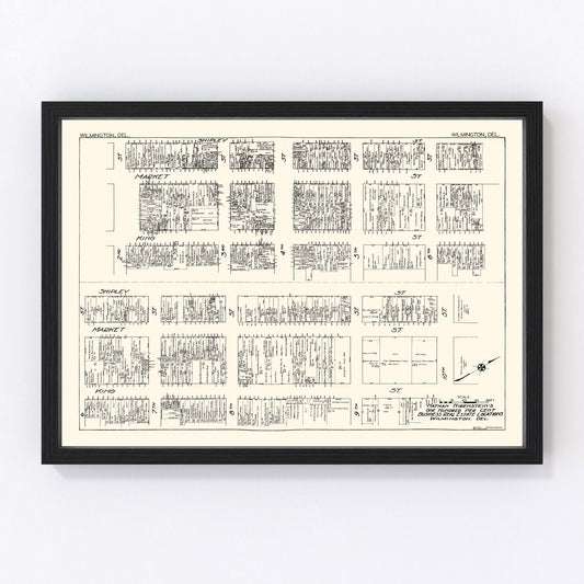 Vintage map of Wilmington, Delaware business section, 1929, 1920s era