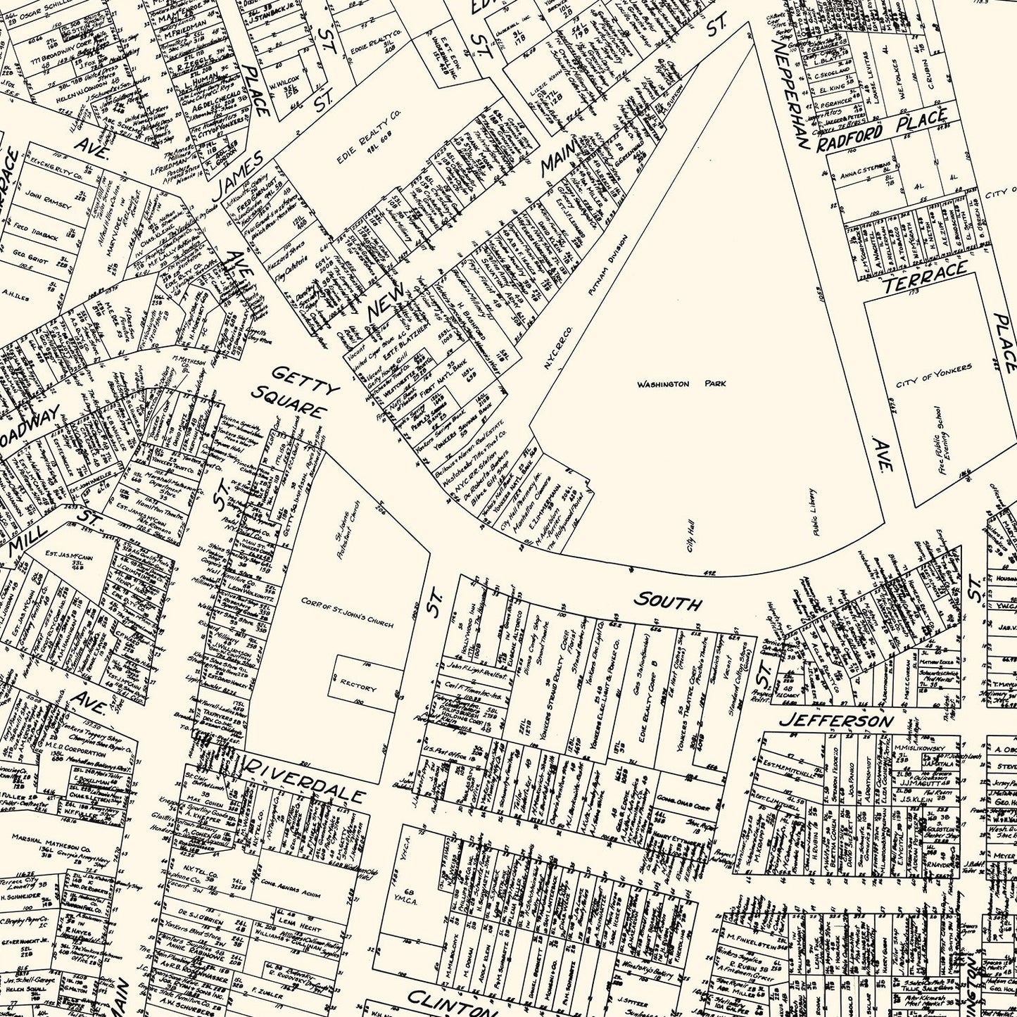 Vintage Map of Yonkers, NY Business Section, 1929