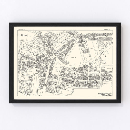 Vintage 1929 Yonkers New York business section map, digitally restored print