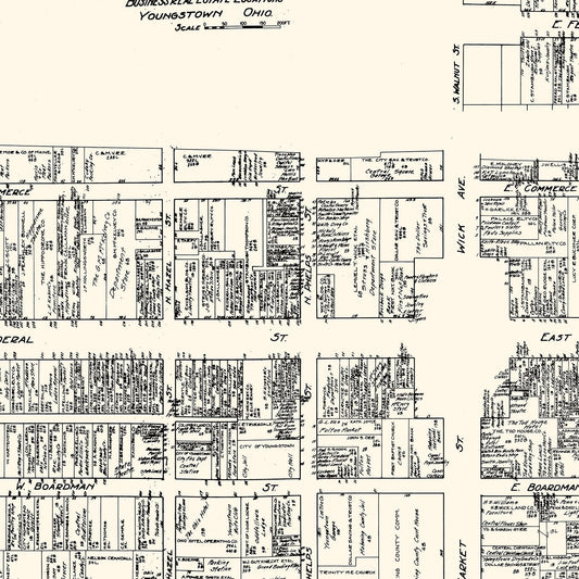 Vintage Map of Youngstown, OH, Business Section, 1929