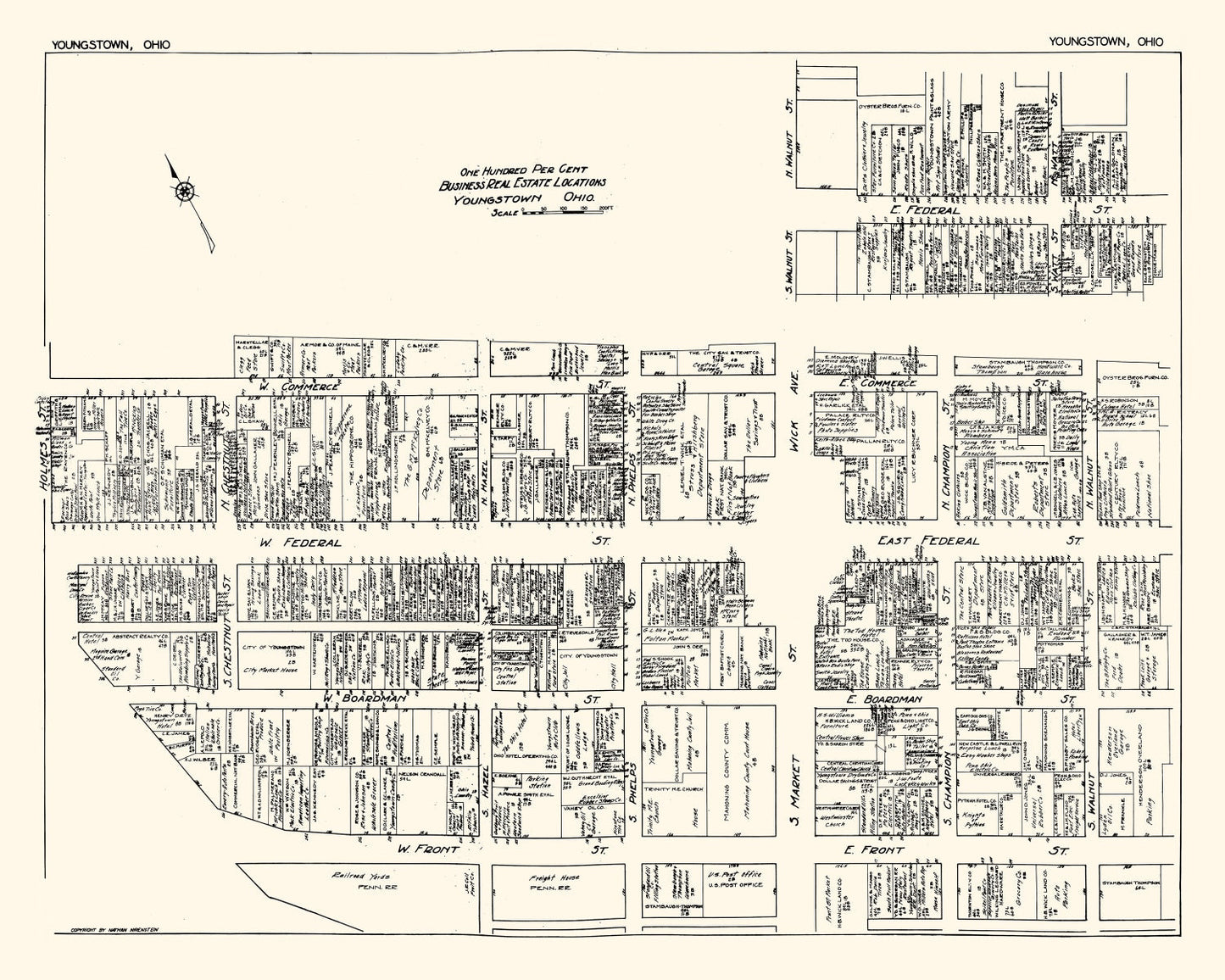 Vintage Map of Youngstown, OH, Business Section, 1929