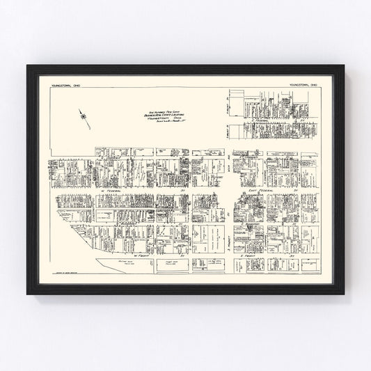Vintage 1929 Youngstown Ohio business section map, digitally restored print