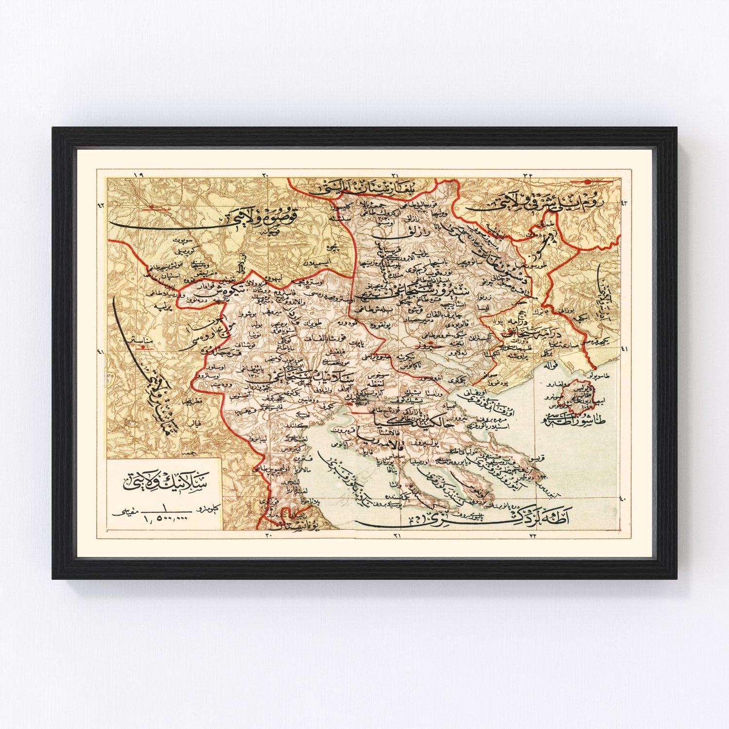 vintage map of Thessaloniki, Ottoman Empire, 1909