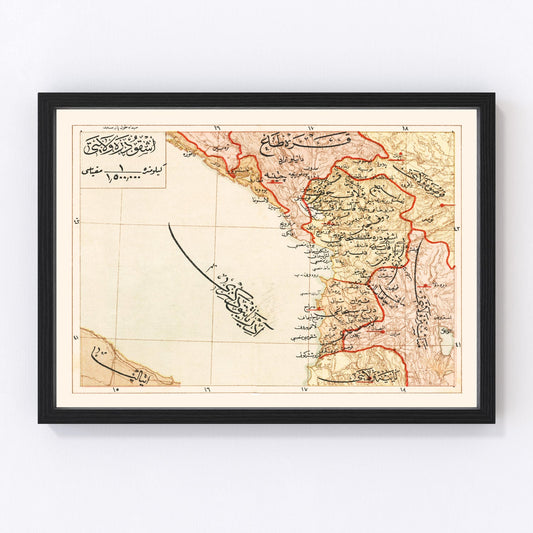 vintage map of the Ashghodareh region, Central Asia, 1909