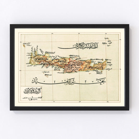 Vintage restored map of Crete Island, Greece, 1909, Mediterranean island cartography