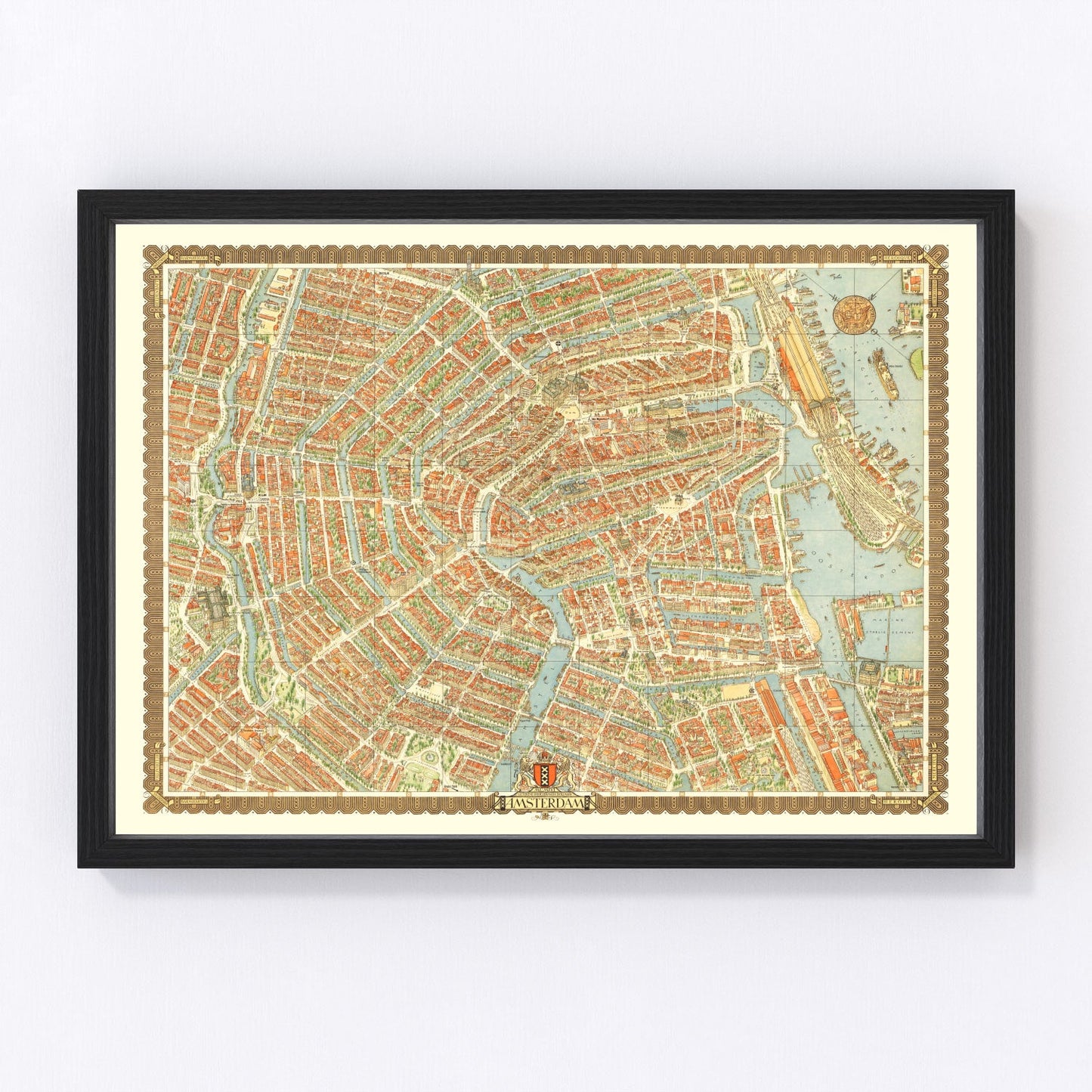 Vintage map of Amsterdam, Netherlands, 1956 - canal city restored print
