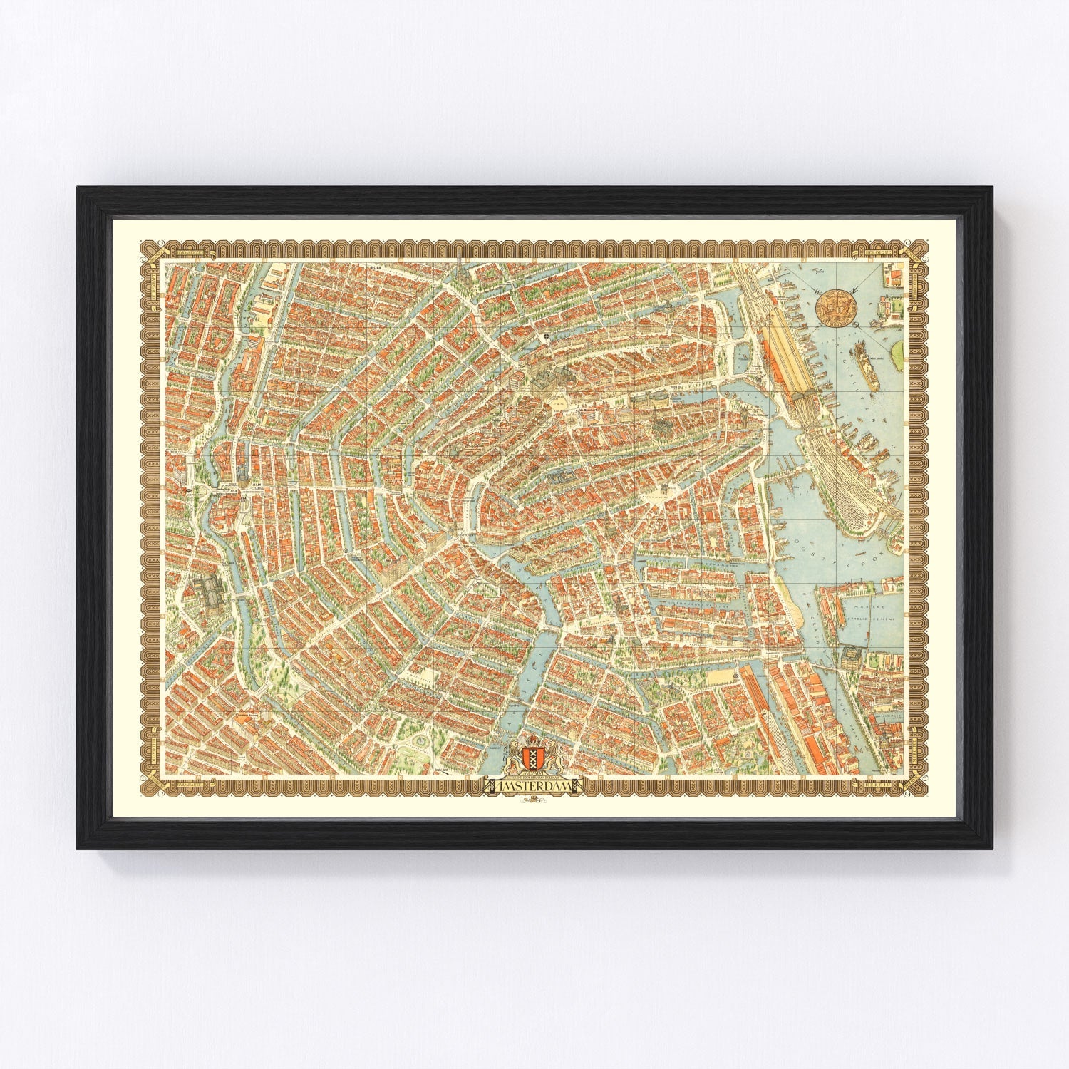 Vintage map of Amsterdam, Netherlands, 1956 - canal city restored print