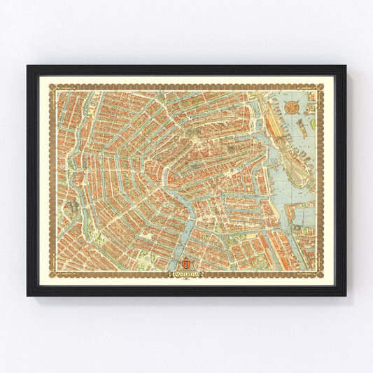 Vintage map of Amsterdam, Netherlands, 1956 - canal city restored print