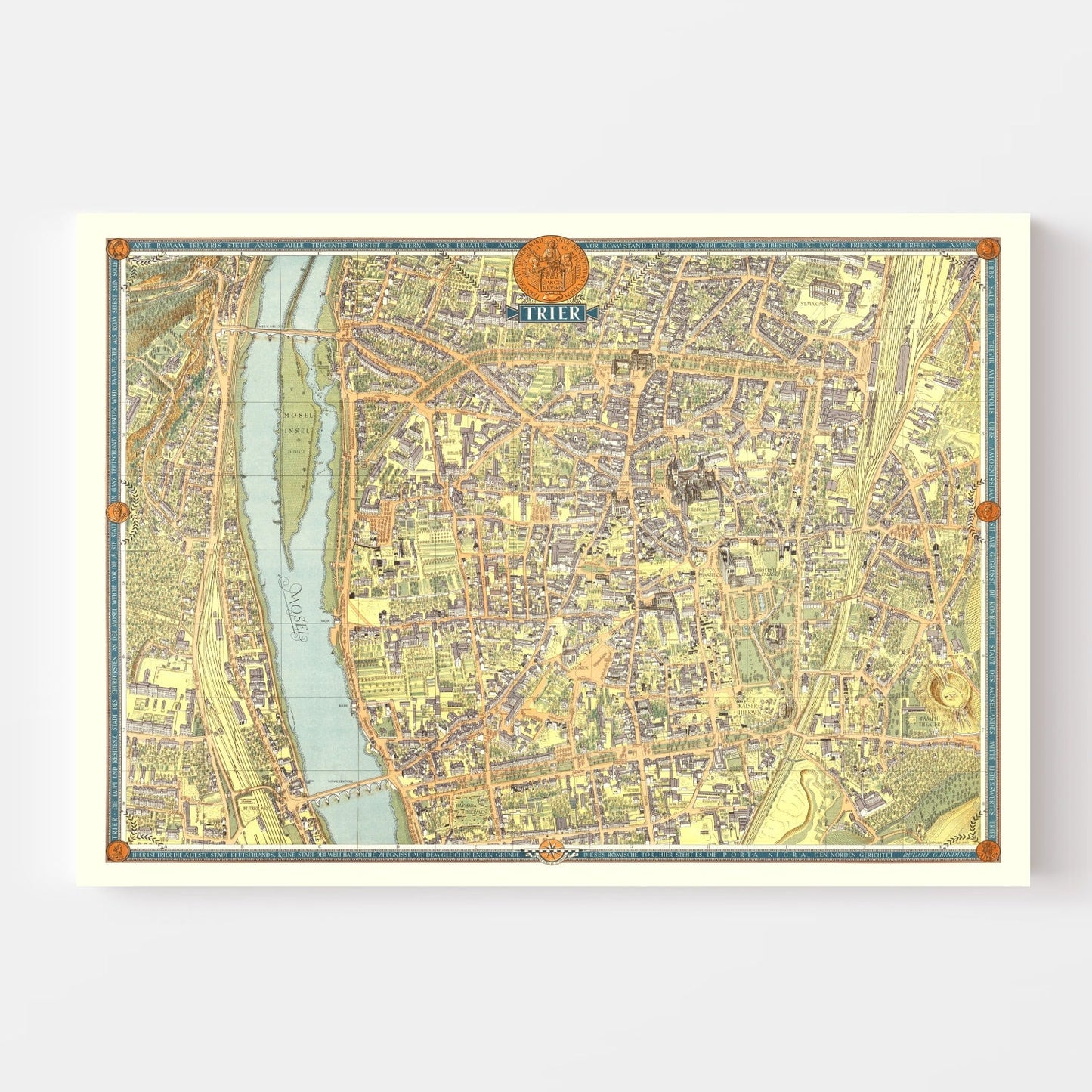 Vintage Map of Trier, Germany, 1953