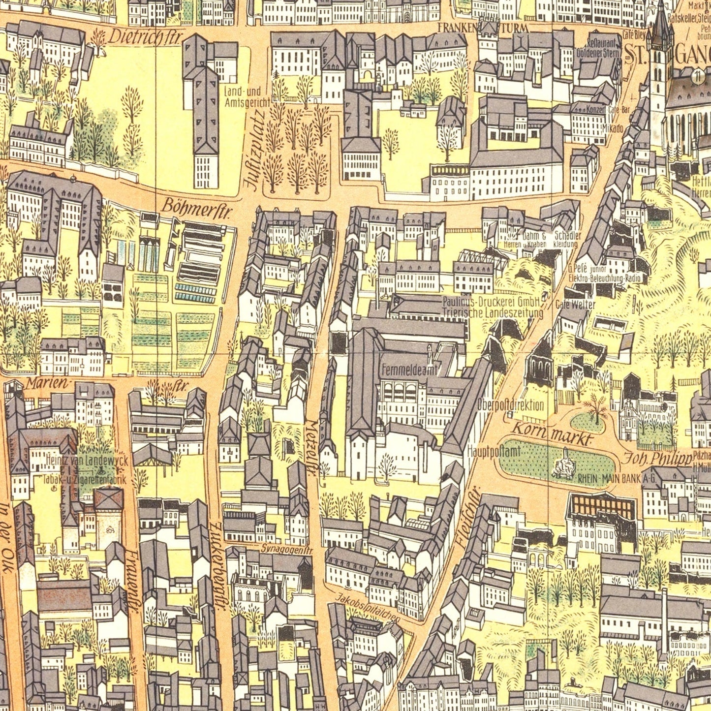 Vintage Map of Trier, Germany, 1953