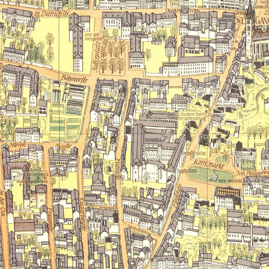 Vintage Map of Trier, Germany, 1953