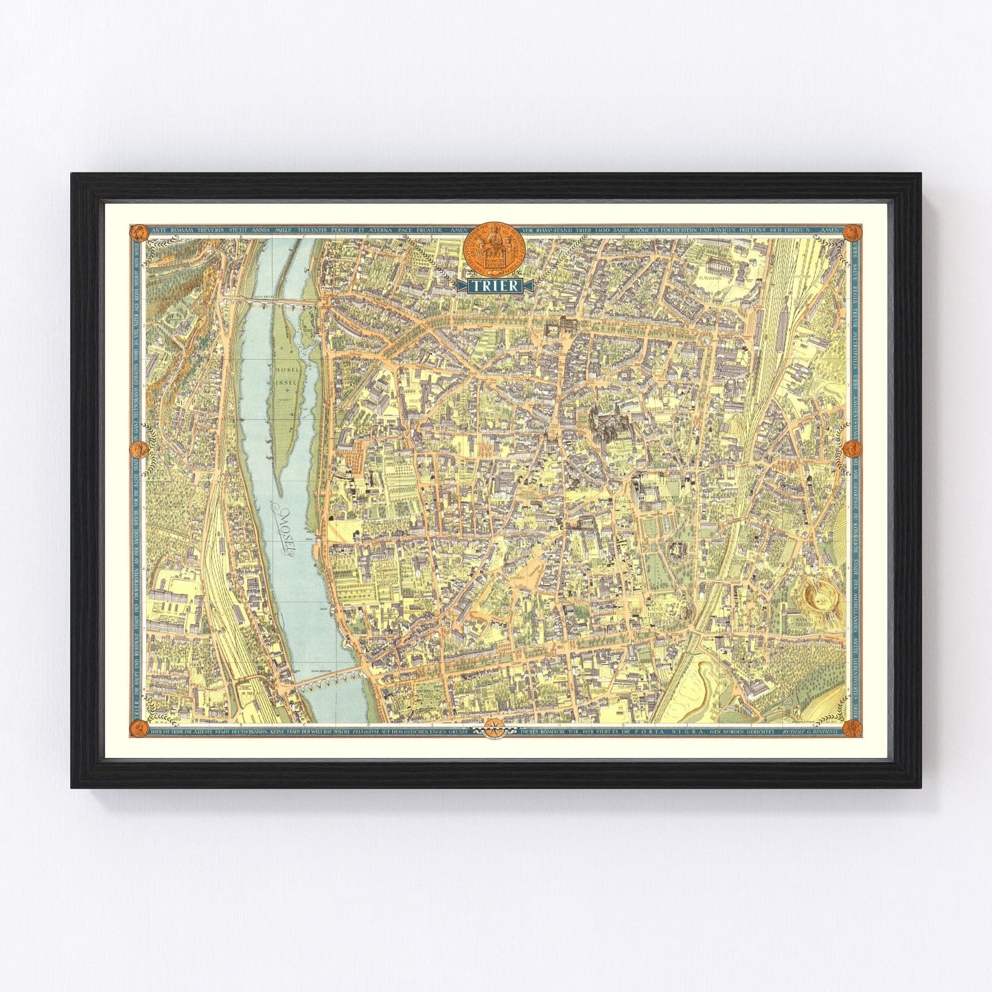 Vintage map of Trier, Germany, 1953