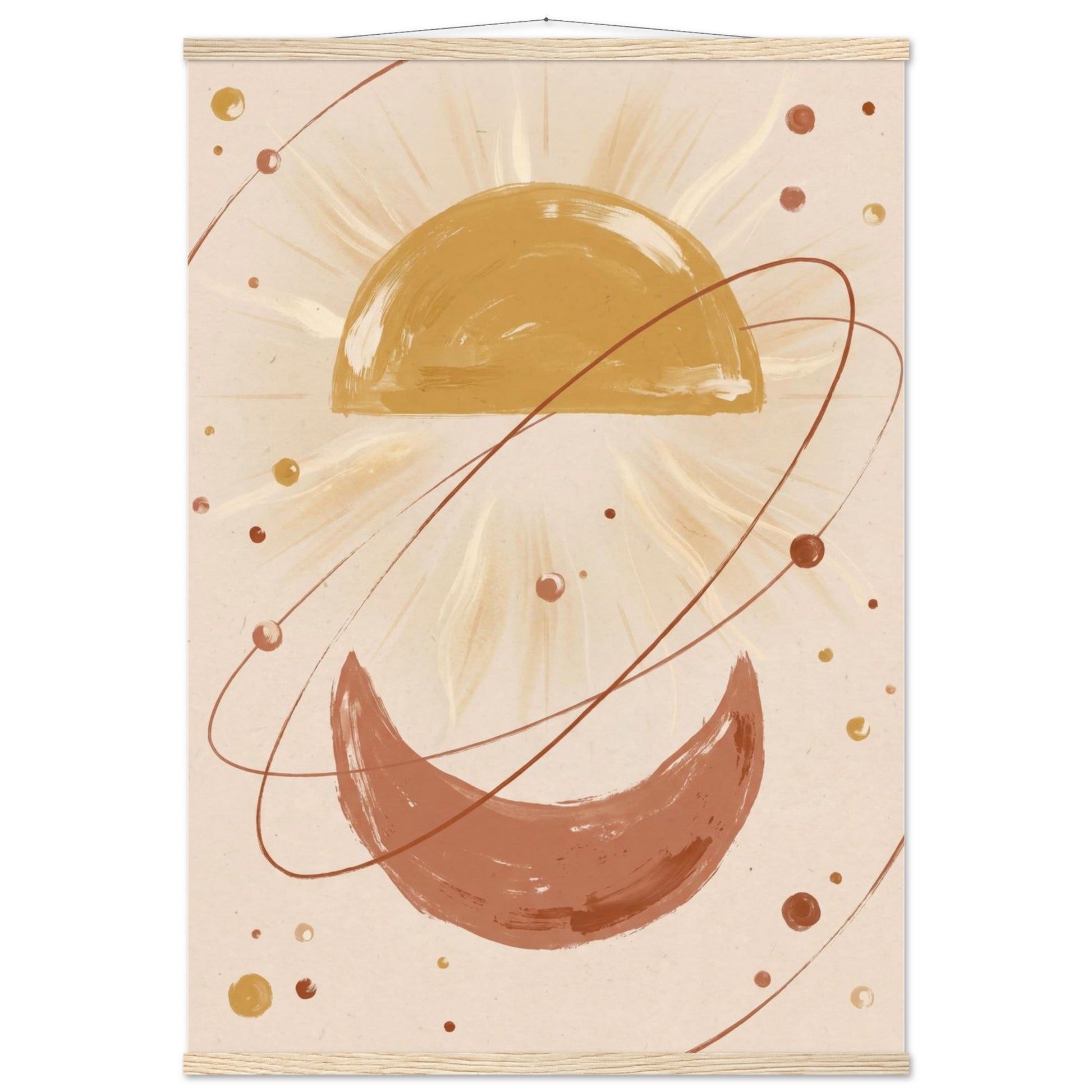 Golden Arc Celestial Boho Wall Art - 70x100 cm / 28x40″ / Museum-Quality Matte Paper Poster with Hanger - Natural wood wall hanger - Sparkycare