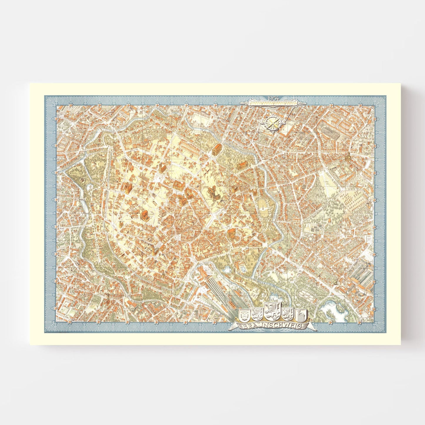 Vintage Map of Braunschweig, Germany 1954