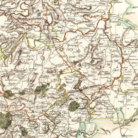Vintage Map of Bedfordshire, England, 1801