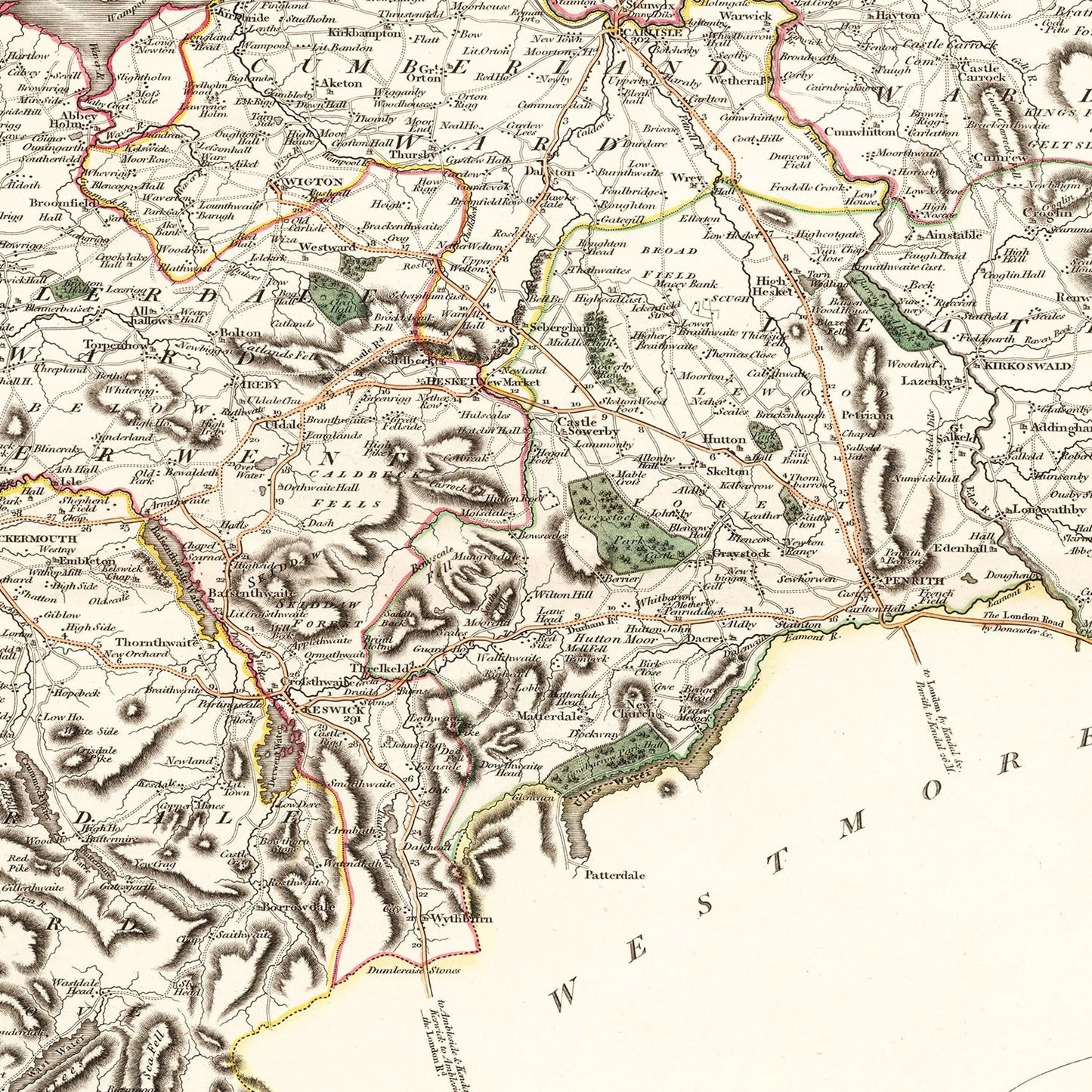 Vintage Map of Cumberland County, England, 1801