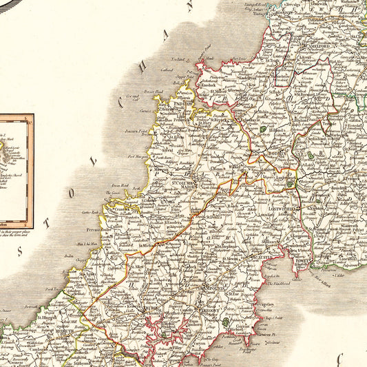 Vintage Map of Cornwall, England 1806