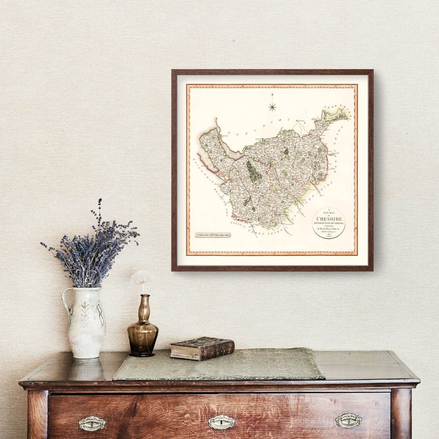 Vintage Map of Cheshire County, England, 1808