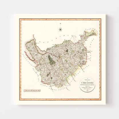 Vintage Map of Cheshire County, England, 1808