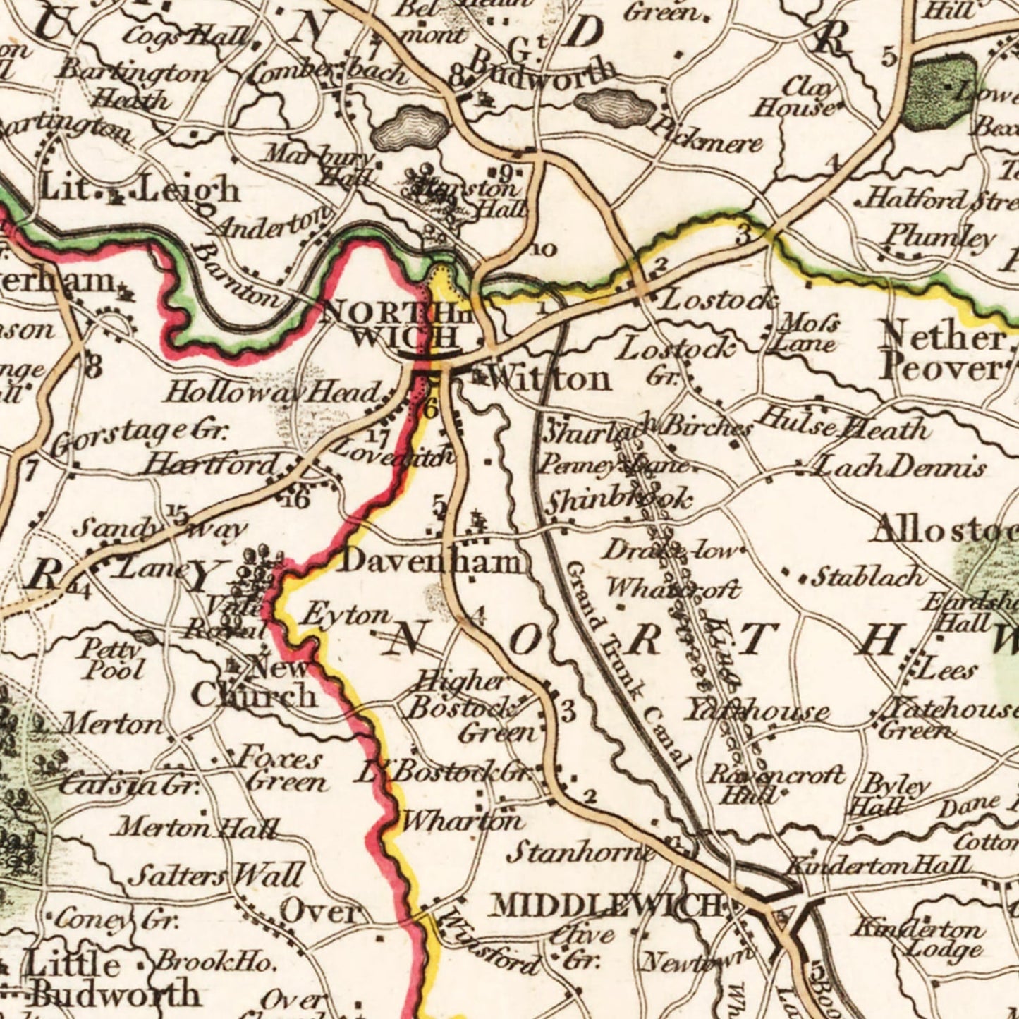 Vintage Map of Cheshire County, England, 1808
