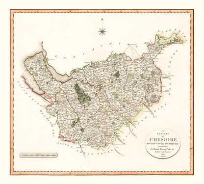 Vintage Map of Cheshire County, England, 1808