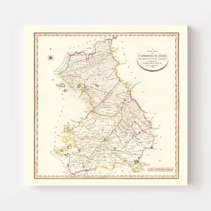 Vintage Map of Cambridgeshire County, England, 1808