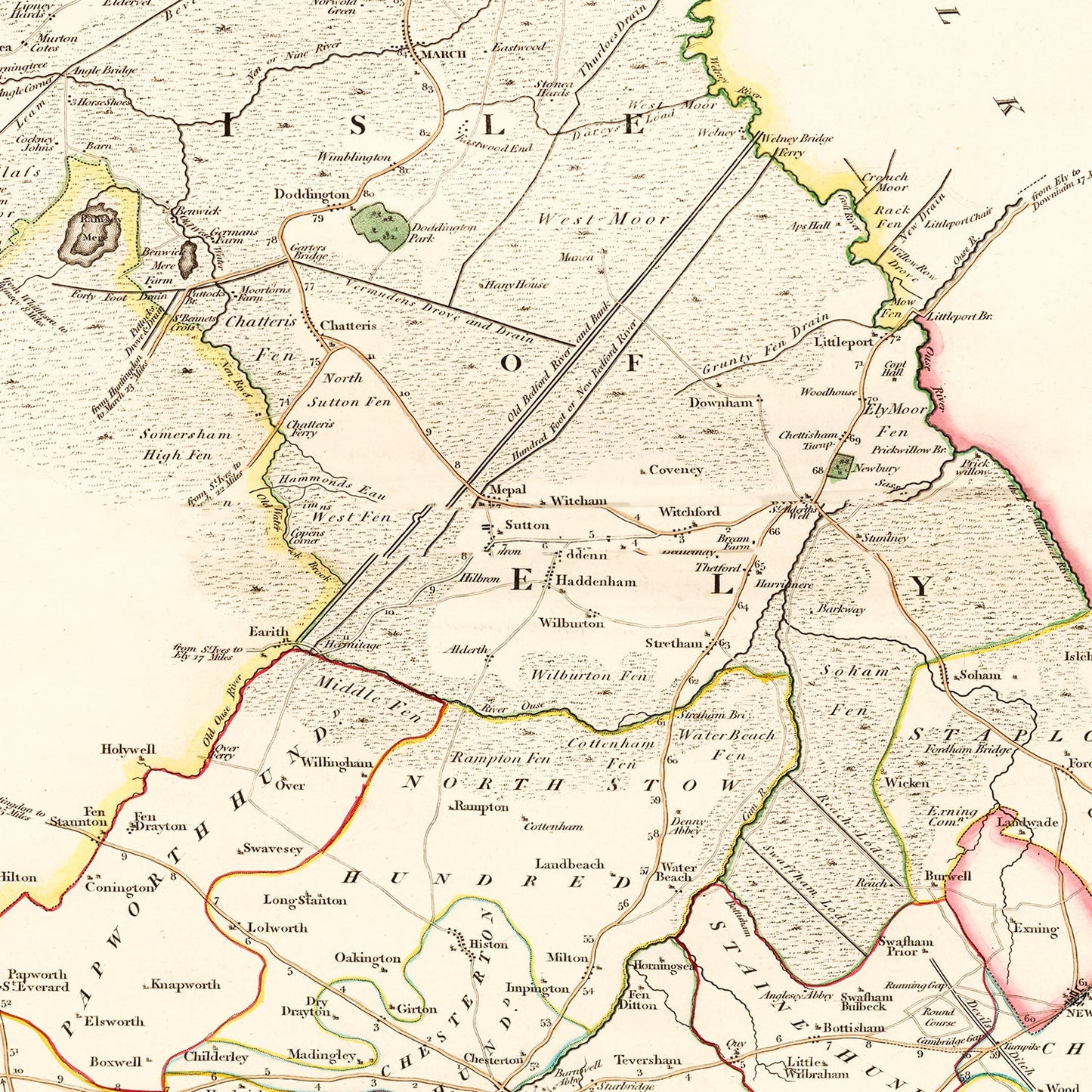 Vintage Map of Cambridgeshire County, England, 1808