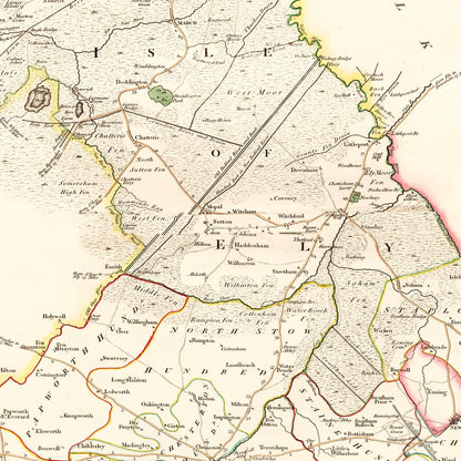 Vintage Map of Cambridgeshire County, England, 1808