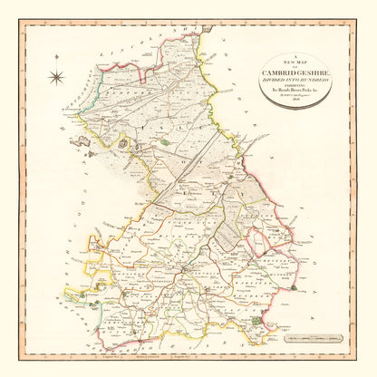 Vintage Map of Cambridgeshire County, England, 1808