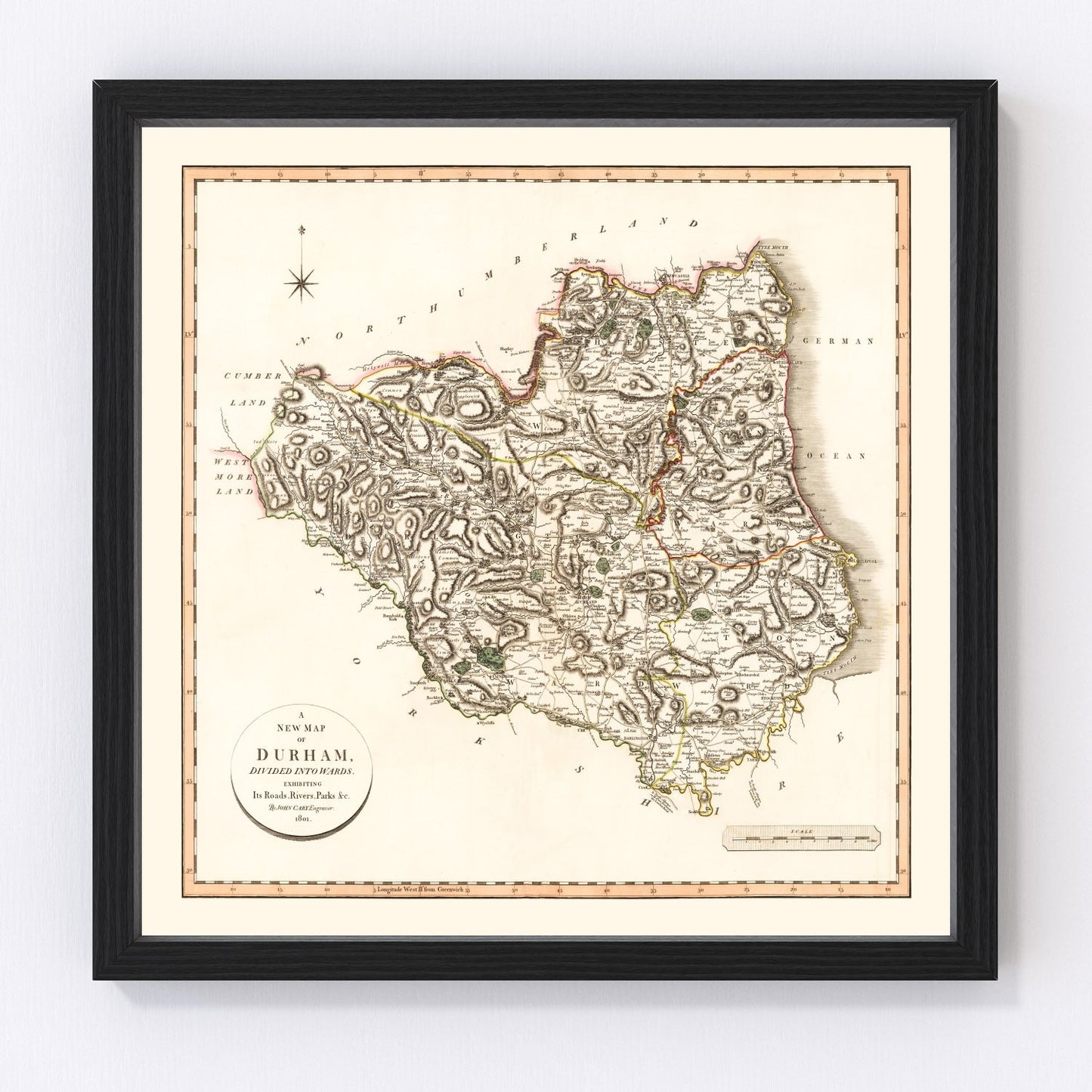 Vintage map of County Durham, England, 1801
