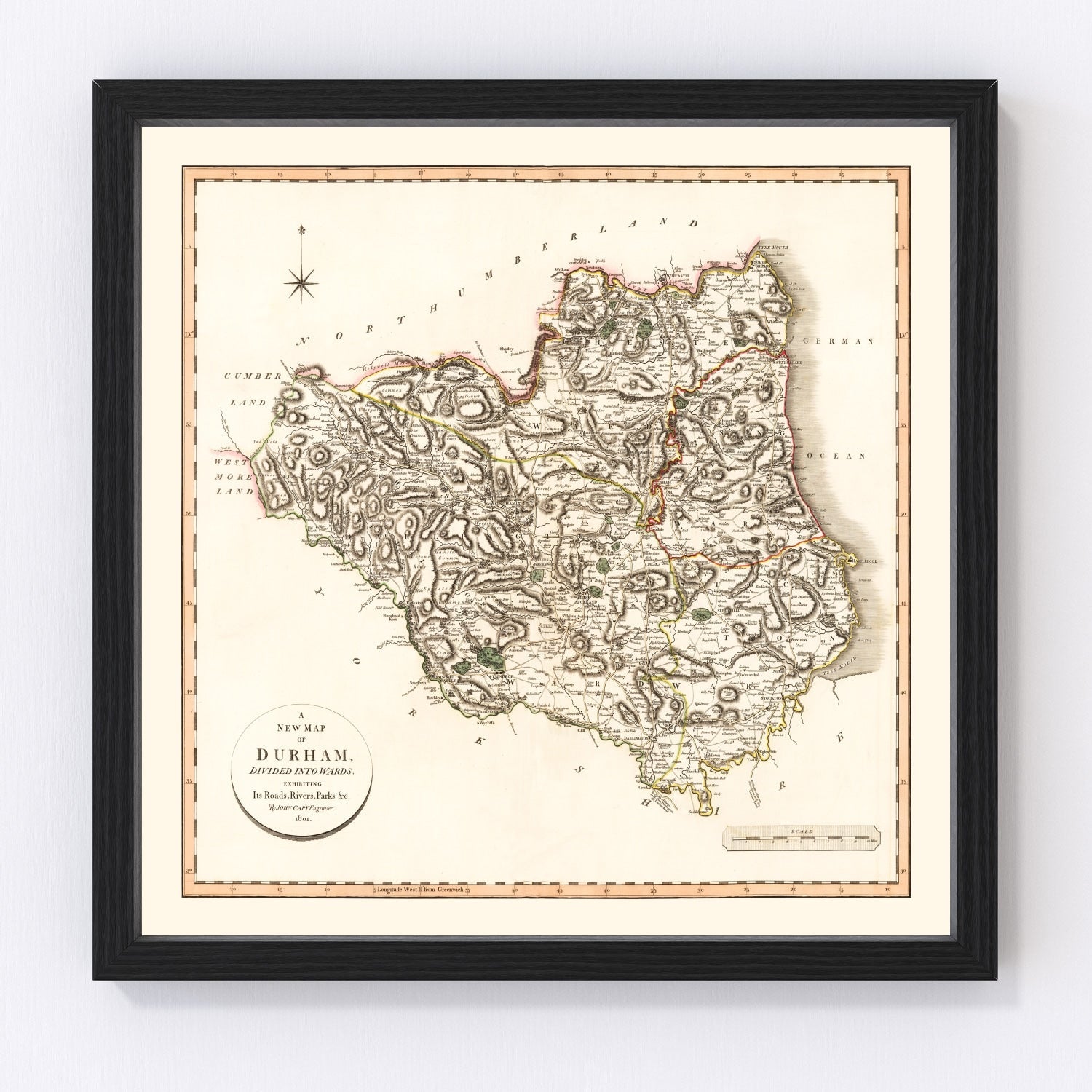 Vintage map of County Durham, England, 1801