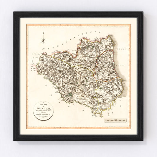 Vintage map of County Durham, England, 1801