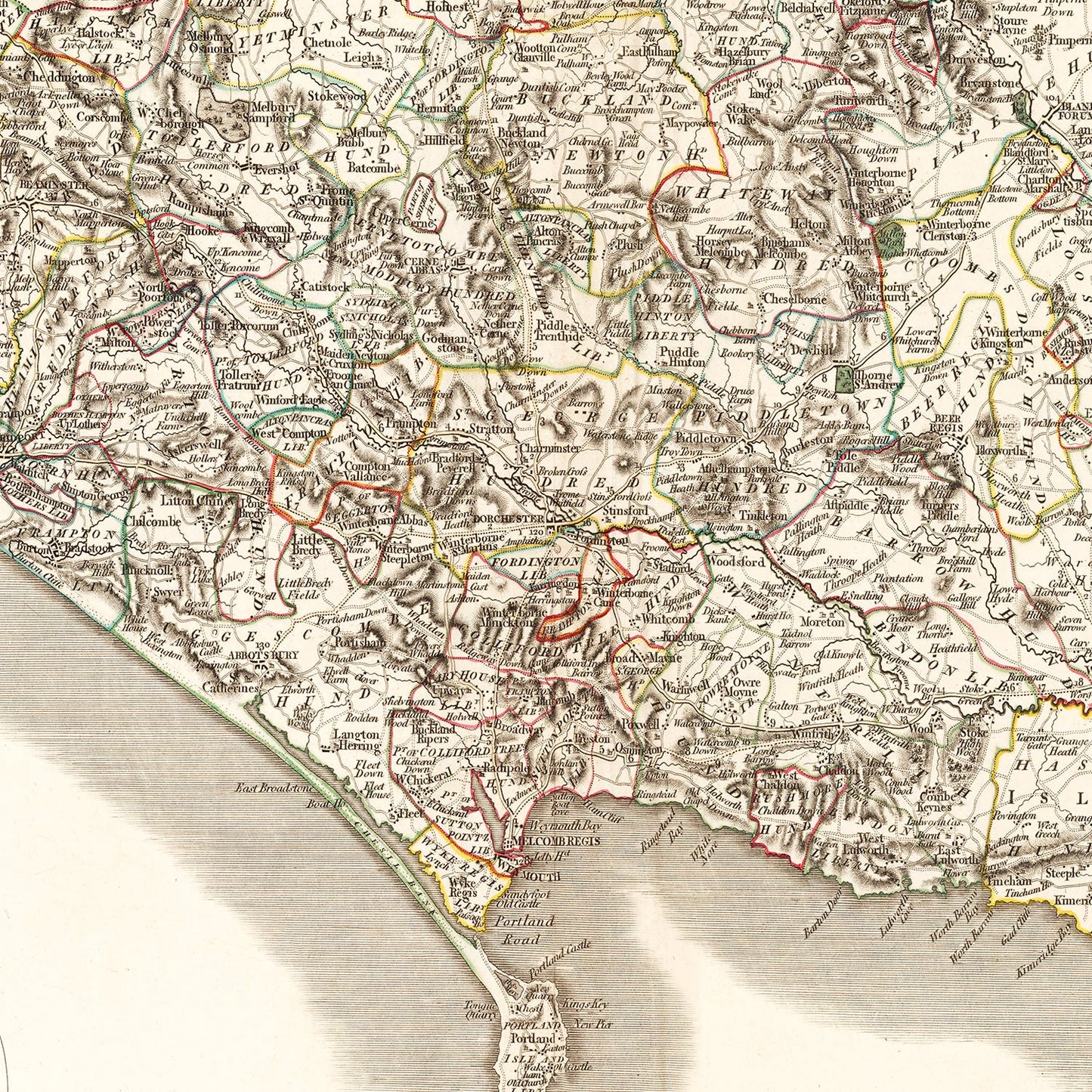 Vintage Map of Dorsetshire, England, 1806