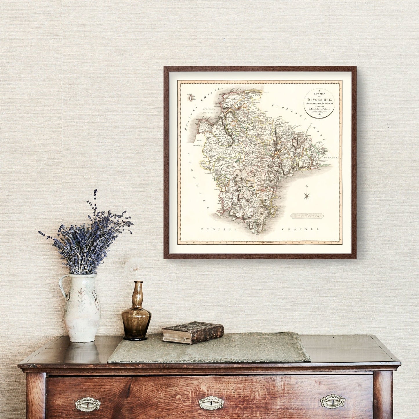 Vintage Map of Devonshire County, England, 1807