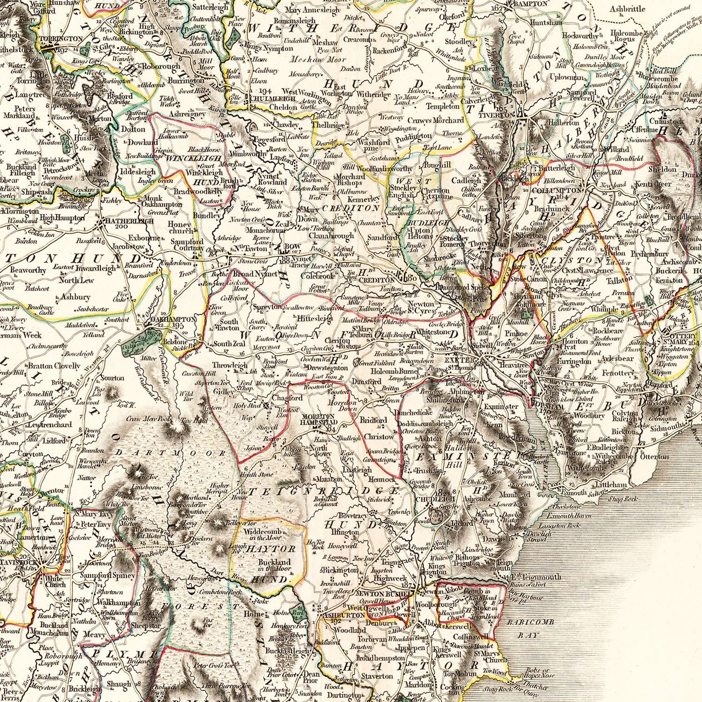 Vintage Map of Devonshire County, England, 1807