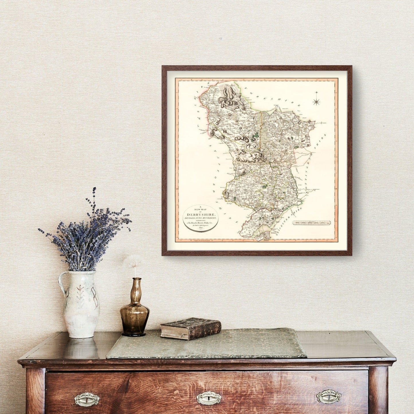 Vintage Map of Derbyshire, England, 1801