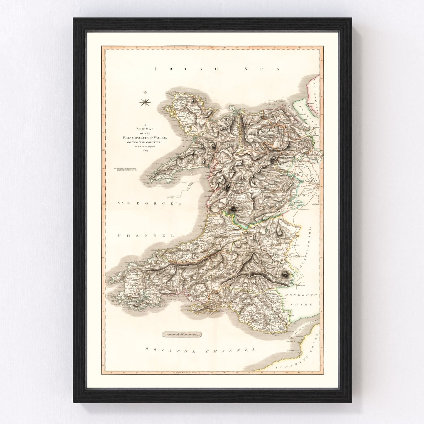 Vintage map of Wales, 1809, digitally restored