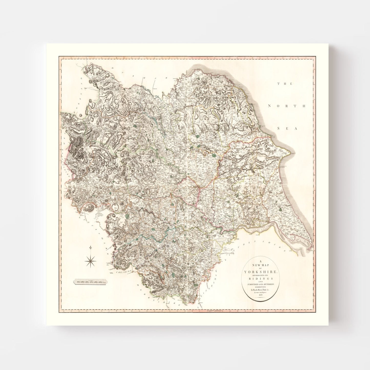 Vintage Map of Yorkshire County, England, 1808