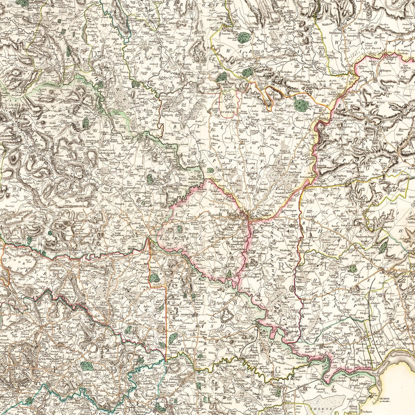 Vintage Map of Yorkshire County, England, 1808